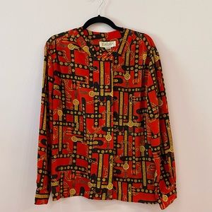 Vintage Red Baroque Print Blouse